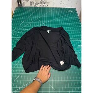 Shu Shu Womens XL Black Open Front Cropped Bolero Cardigan Sweater Rayon Blend